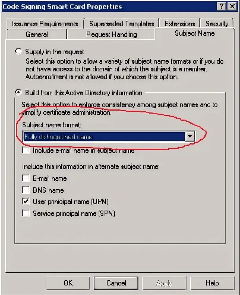 Certificate subject name