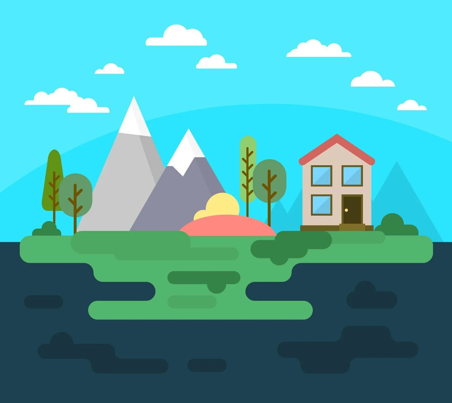 Flat image. Флэт дезигн горы. иллюстрация в стиле flat. пейзажи в стиле флэт. пейзаж стиле flat.