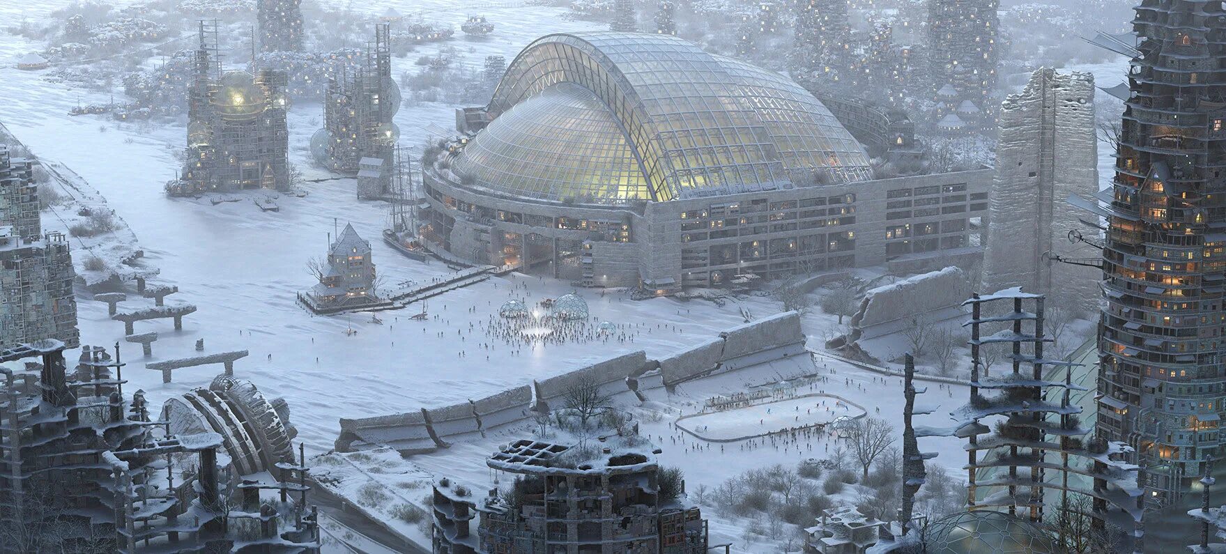 Будущая зима. Зимний город будущего. Город будущего зимой. Заснеженный город будущего. Город будущего в снегу.