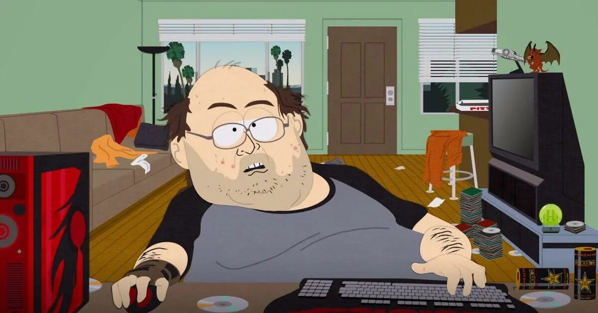 Задрот wow южный парк. Варкрафт саус парк задрот. Мужик геймер из саус парк. Саус парк жирный геймер. Геймер парк.