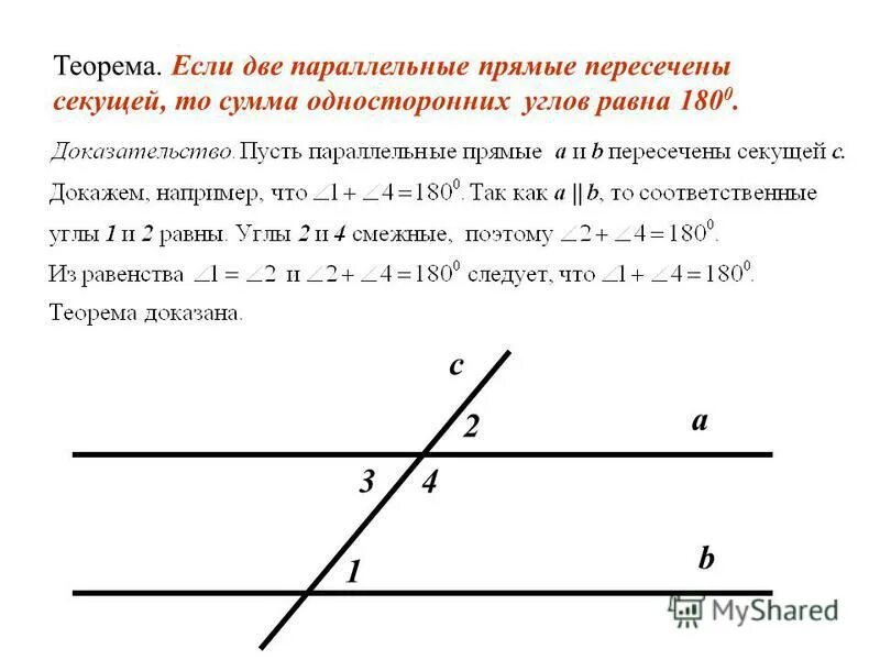 Теорема параллельных прямых соответственных углах