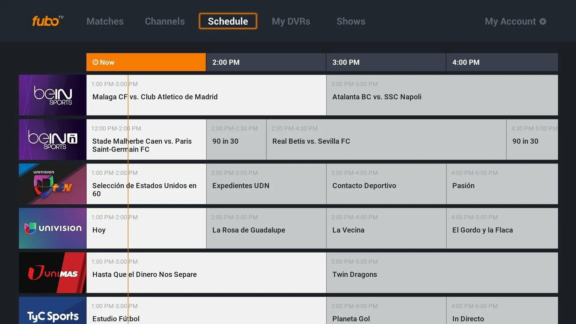 Show account. TV channel Schedule. Scheduled channel. Fubo.