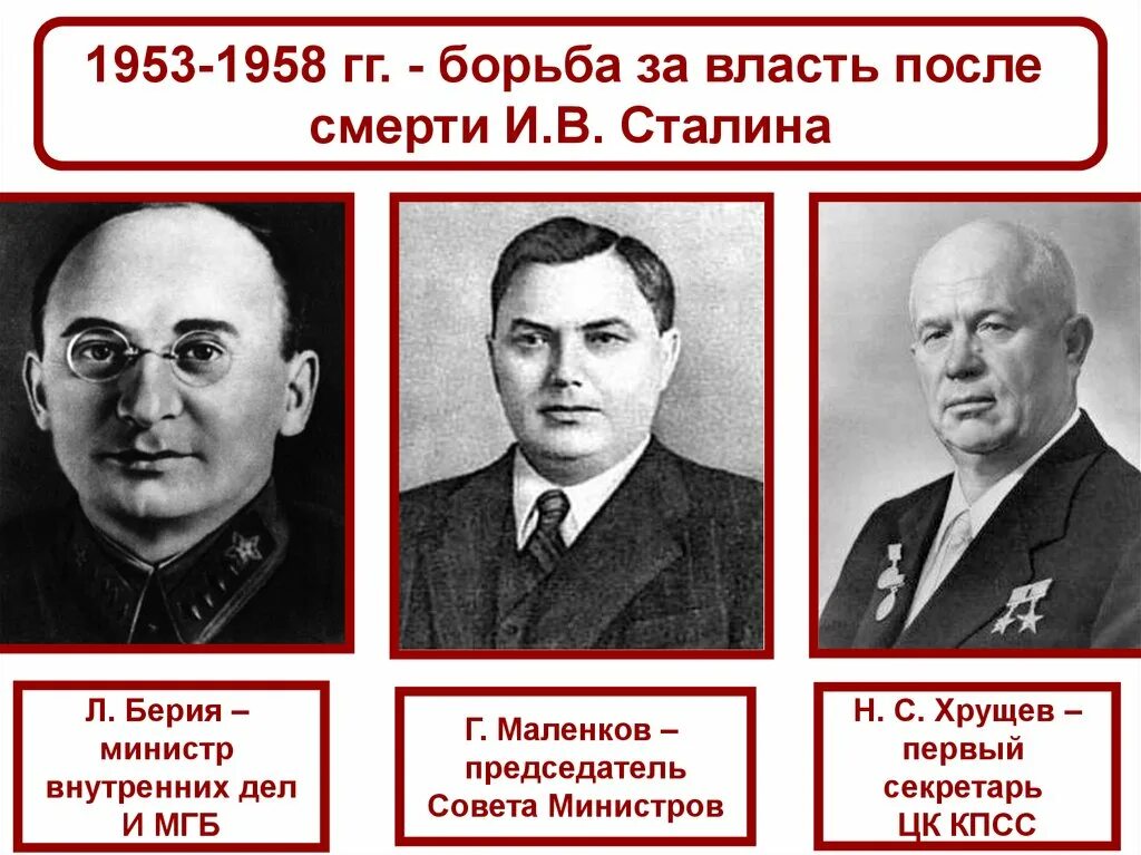 Руководители после сталина по порядку. Берия маленков хрущев. хрущев должность после смерти сталина. триумвират берия маленков хрущев. сталин, хрущёв, малинков.