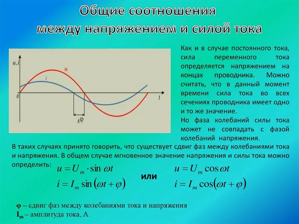 Изменение фазы тока. Сдвиг фаз тока и напряжения. Соотношение между напряжениями. Фаза переменного тока. Фазовые соотношения между током и напряжением.