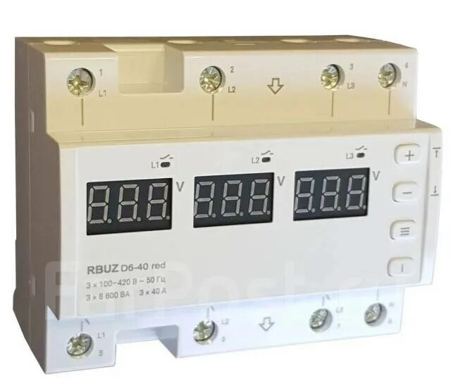 Трехфазное реле напряжения 40а Купить Реле контроля напряжения Rbuz D6 40А трехфазное IP55 в интернет-магазине Товар на картинке можно купить.