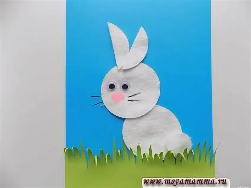 Зайчик из ватных дисков. Кролик из ватных дисков. аппликация на пасху из ватных дисков. пасхальный зайчик из ватных дисков. кролик из ватных дисков аппликация.