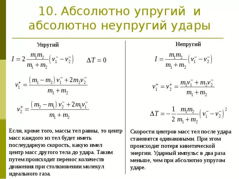 Закон сохранения энергии для неупругого удара формула. Закон сохранения кинетической энергии для абсолютно упругого удара. Закон сохранения импульса для упругого столкновения. Закон сохранения энергии при неупругом соударении. Неупругое столкновение тел