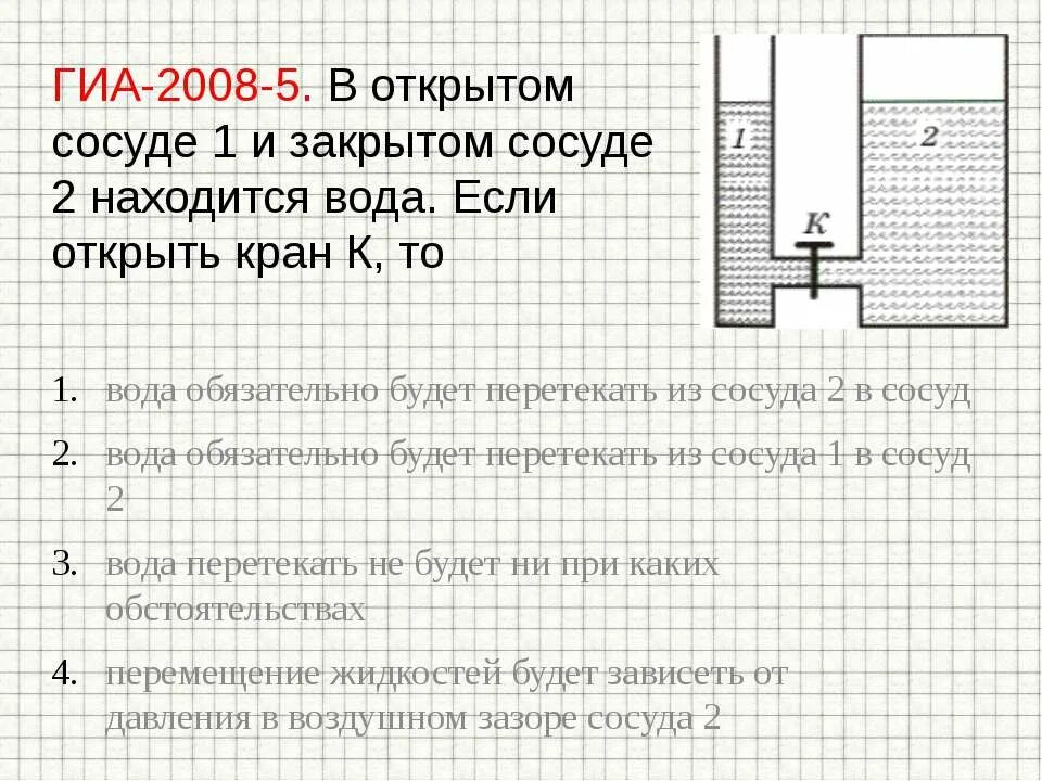 Давление в закрытом сосуде. Давление жидкости в закрытом сосуде. Давление жидкости в открытом сосуде. Перемещение жидкости из сосуда в сосуд. Если открыть кран к то начнет