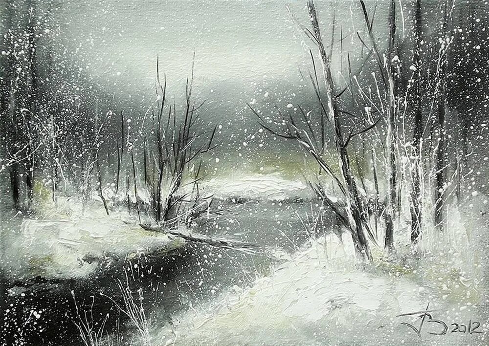 Русский запах снега. Снегопад живопись. Снег в живописи. Вьюга живопись.