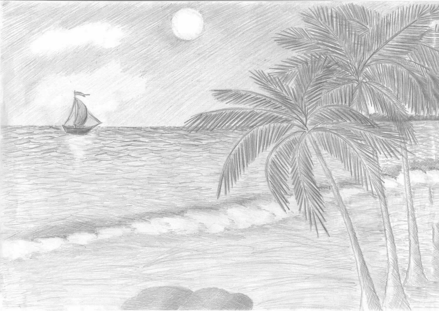 Рисунок карандашом 4 класс. Море карандашом. Море рисунок. Морской пейзаж рисунок карандашом. Летний пейзаж карандашом.