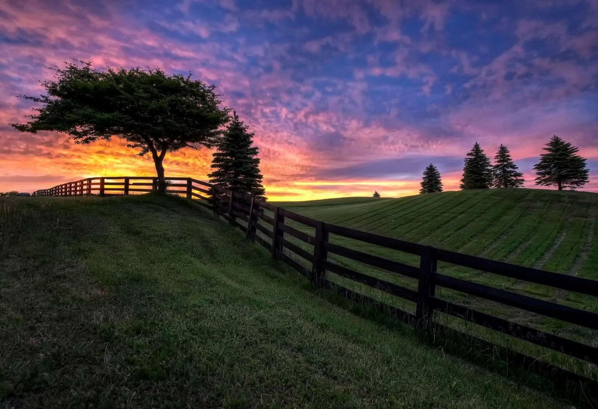 Countryside android. Забор в поле. Красивый закат в деревне. Поле закат забор. Пейзаж с деревьями.