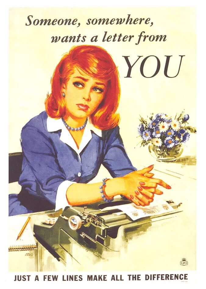Someone wants. Someone wants a letter from you. writing retro.