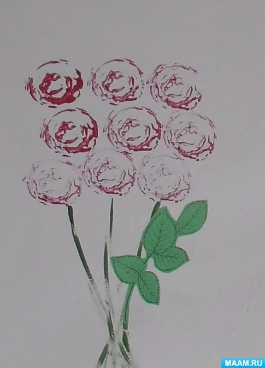 Техника рисования цветов пакетом. Рисование штампами цветы. Рисование пакетом розы. Розы в нетрадиционной технике рисования. Розочки рисование пакетом.