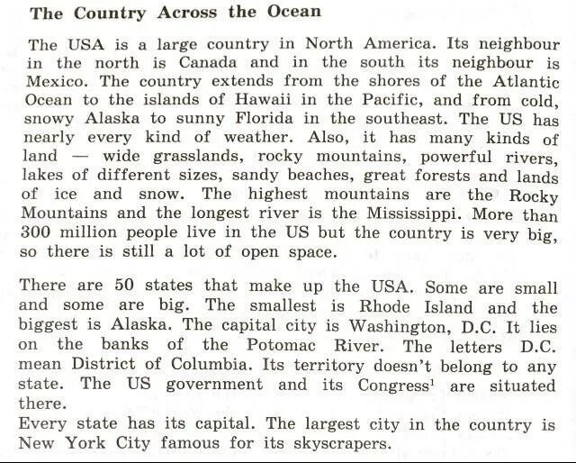 Текст 6а английском языке. The Country across the Ocean пересказ. The Country across the Ocean 6 класс. Рассказ the Country across the Ocean.