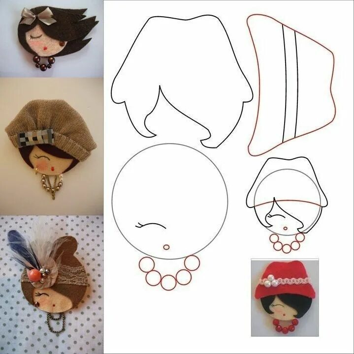 Выкройка куклы броши из фетра Lindas damas com CD`s Muñeca de fieltro, Manualidades, Broche de fieltro