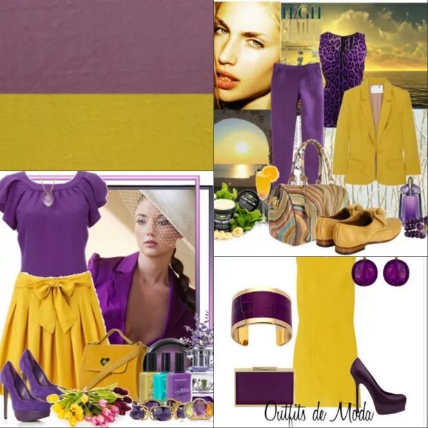 Сочетание фиолетового с другими цветами в одежде. Сочетание желтого и фиолетового. Горчичный цвет сочетание. Сочетание сиреневого в одежде. Сочетание цветов горчичный.