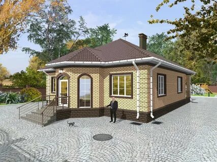 Одноэтажные дома с террасой из кирпича