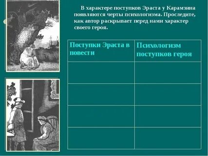 Социальное положение лизы и эраста таблица