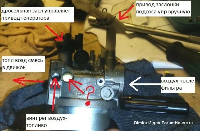 Почему глохнет генератор. Привод дроссельной заслонки бензогенератора Хютер. Винт холостого хода бензогенератора. Карбюратор генератора бензинового регулировочные винты. Регулировочные винты карбюратора бензогенератора.