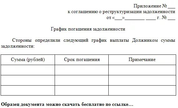 План погашения долгов