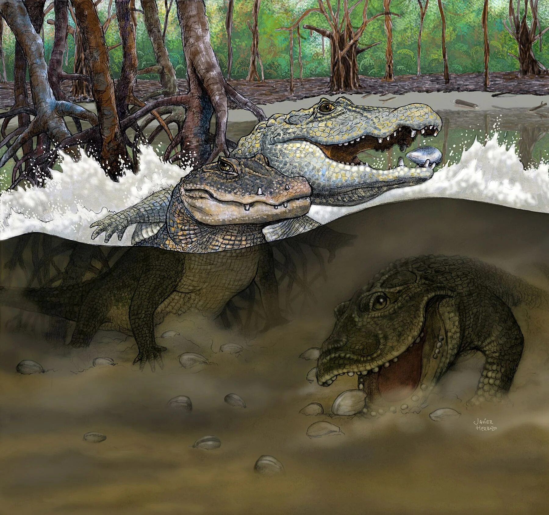 Предки современных рептилий. Доисторический крокодил дейнозух. Древний крокодил дейнозух. Саркозух крокодил. Рамфосухус доисторический крокодил.