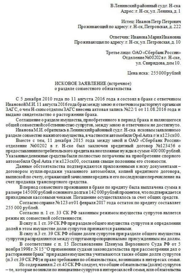 Признание долга общим долгом супругов. Встречное исковое заявление в суд образцы. Встречный иск на исковое заявление в суд. Встречное исковое заявление в арбитражный суд образец. Возражение на встречное исковое заявление в гражданском процессе.