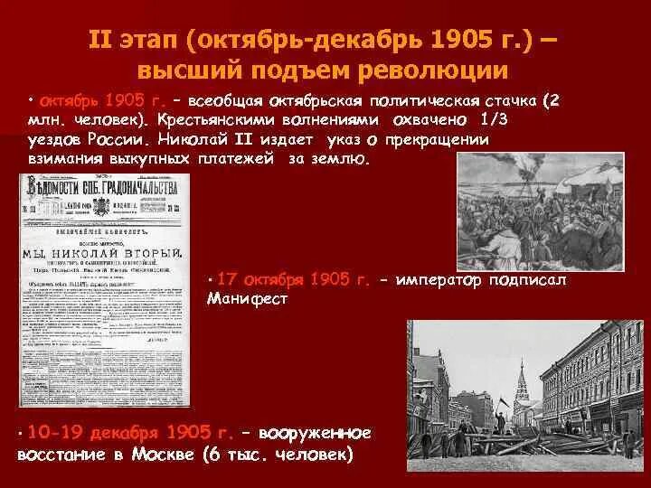 Какое событие произошло 2 октября. 2 Этап революции 1905-1907. Второй этап первой русской революции 1905-1907. Первая русская революция 1905-1907 1 этап. Первая русская революция 1905-1907 Стачки.