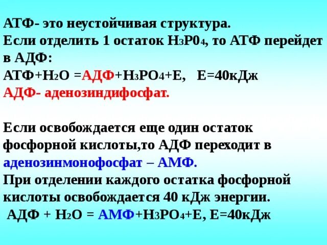 1 75 кдж. АТФ КДЖ. Сколько КДЖ В АТФ. АТФ н2о АДФ н3ро4. Количество энергии в АТФ.