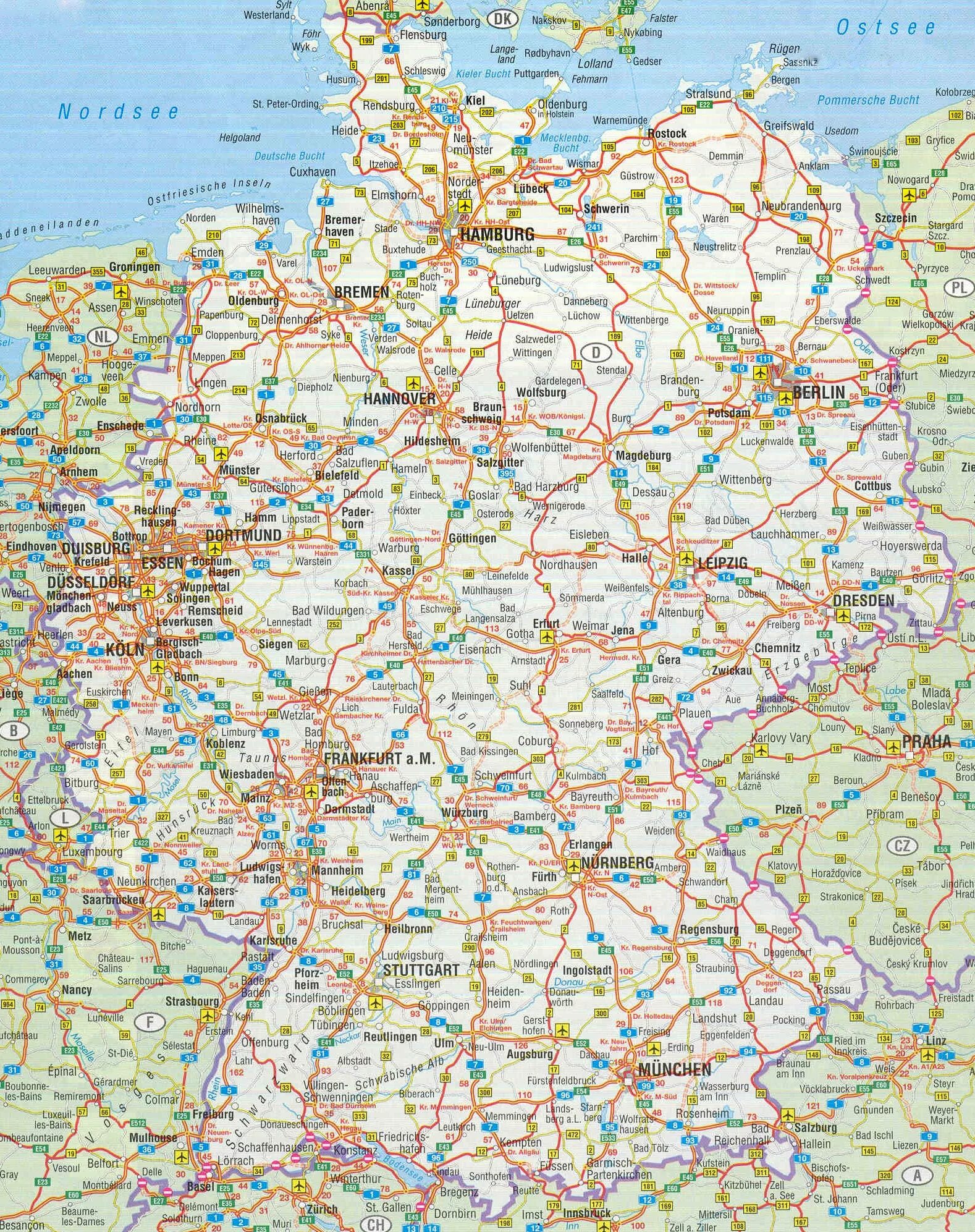 Автомобильные дороги Германии карта. Подробная карта автомобильных дорог в Германии. Карта Германии с городами подробная. Подробная карта ФРГ. Карта германии с городами на русском подробная