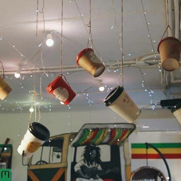 Подвешенный кофе. Чашки подвешены. Кружки повесить на потолок. Кафе в Москве подвешенный кофе.