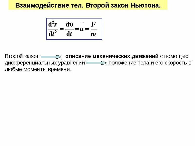 Какое движение описывает закон. Взаимодействие тел сила второй закон ньютона билет 3. взаимодействие тел законы ньютона. взаимодействие тел сила второй закон ньютона билет 2. формулировка второго закона ньютона в дифференциальной форме.