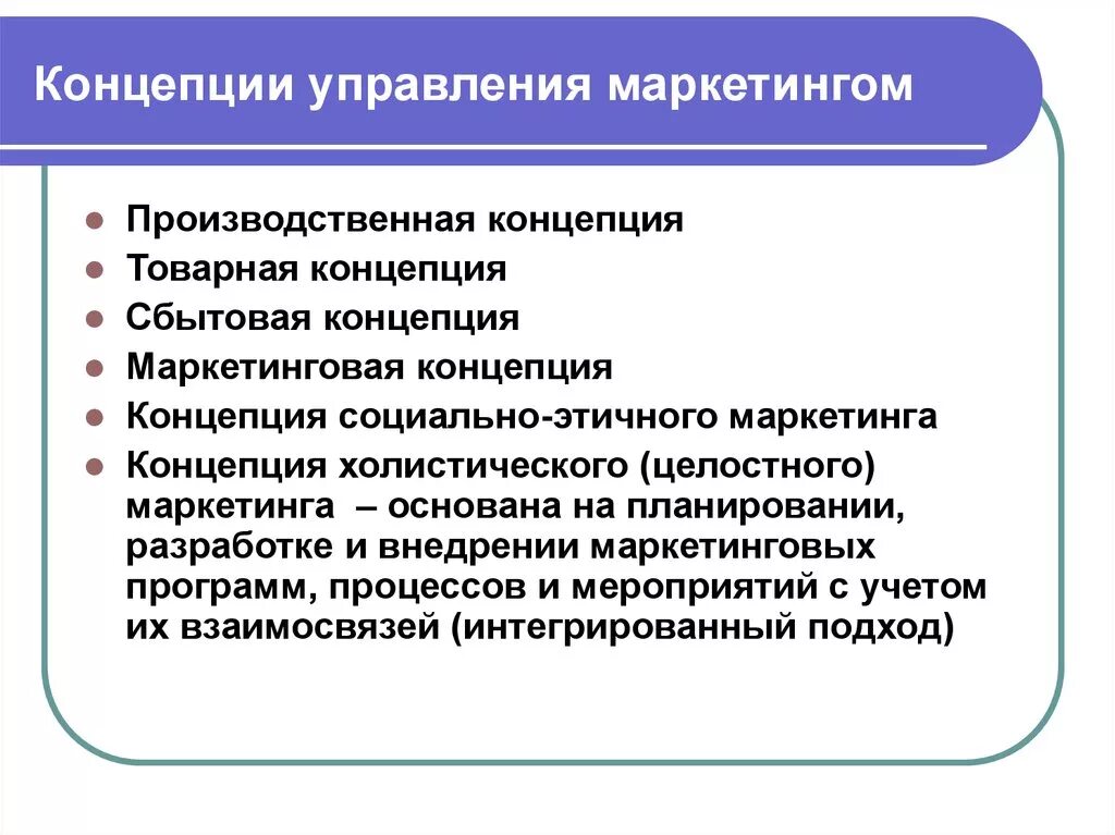 Понятие управления деятельностью организации. Концепции управления маркетингом. Маркетинговая концепция управления. Концепция маркетинга-менеджмента. Основные концепции управления маркетингом.