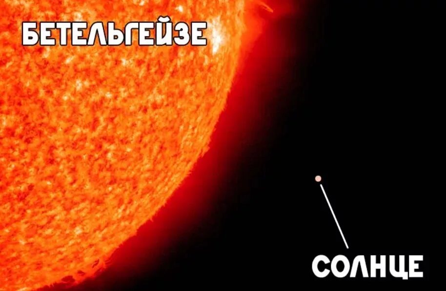 Где больше солнца. Размеры Бетельгейзе и солнца. Звезда-гигант Бетельгейзе. Звезда Бетельгейзе и солнце в размерах. Красный гигант Бетельгейзе.