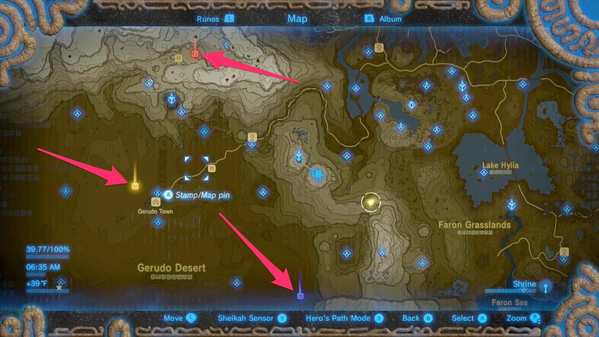 Zelda как попасть. Баллада о войнах Зельда карта. Хайрульское увалье Зельда. Zelda Breath of the Wild Нагорье герудо. Зельда карта святилищ герудо.