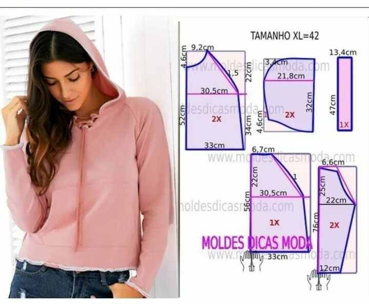 Купить выкройку худи с капюшоном женская Blusa abrigo fechada Feminina Marlene Mukai Patron couture facile, Couture fac