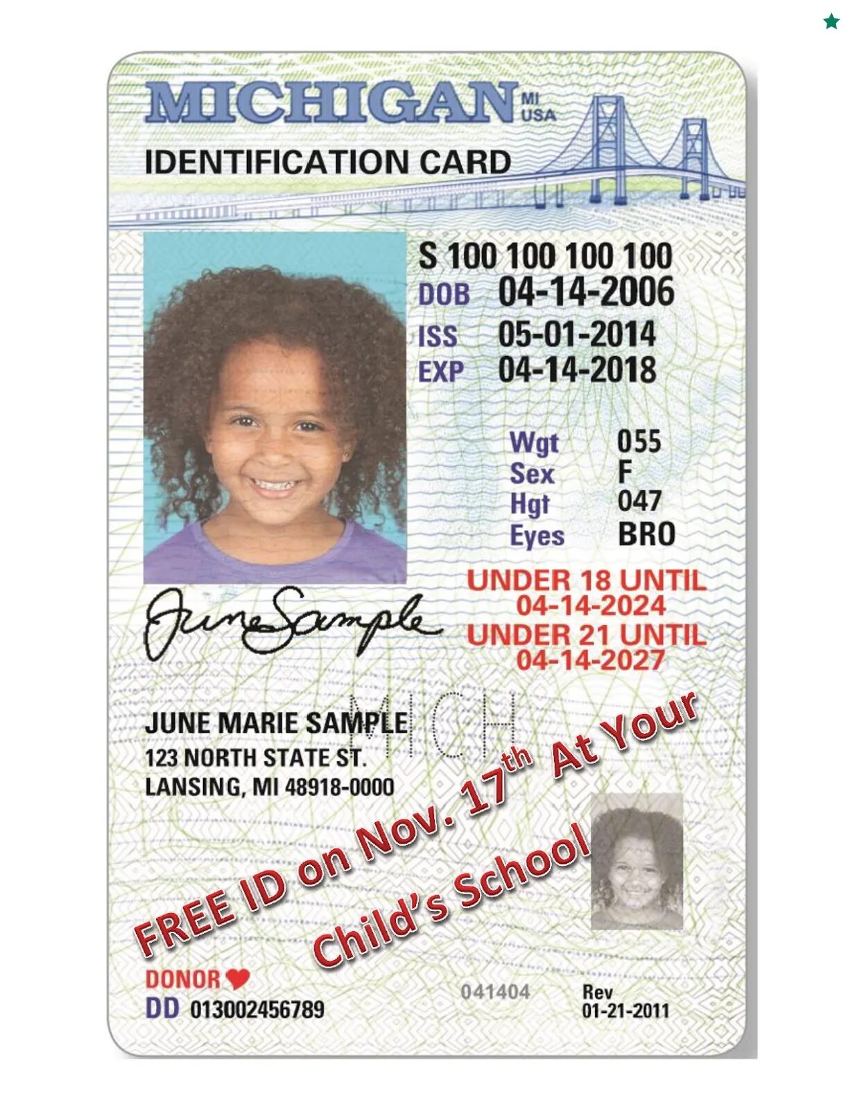 State card. Id state usa. id card. identification card. state id card.