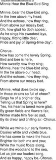 Old Time Song Lyrics for 02 Minnie Hear The Blue Bird Sing.