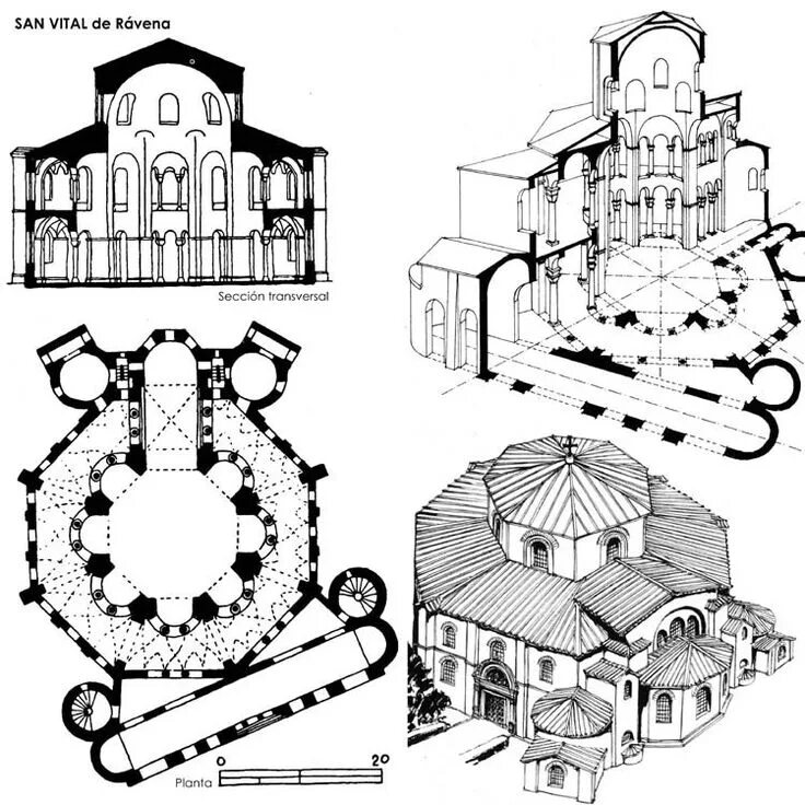 Церковь сан симеон пикколо размер чертежи план Pianta della Basilica di San Vitale a Ravenna. Architettura storica, Architettur