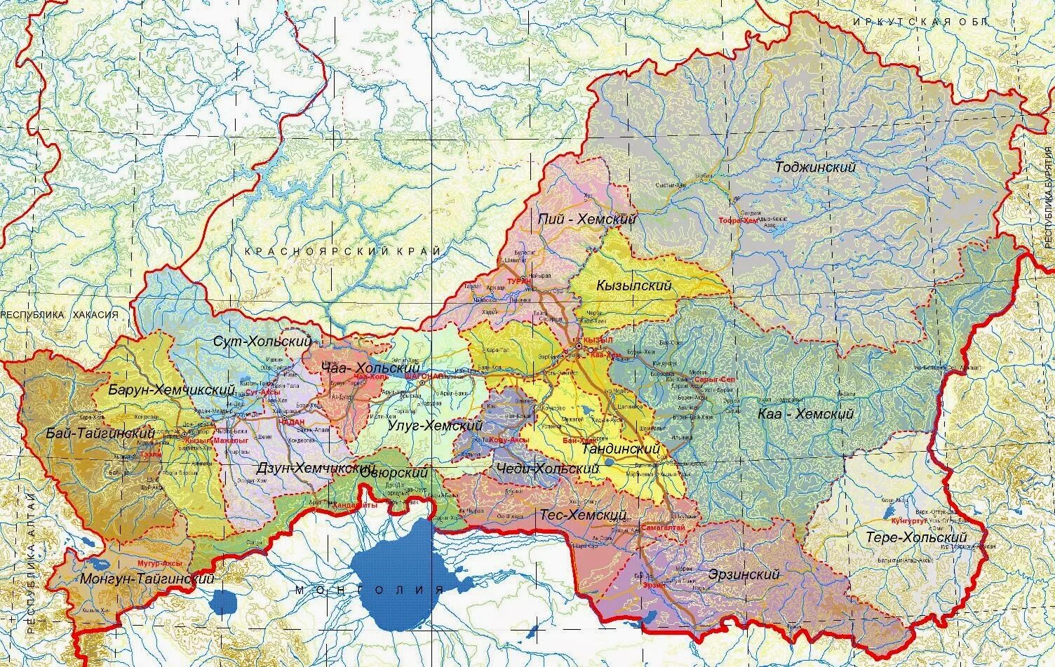 Тува Республика на карте. Карта Республики Тыва с населенными пунктами. Географическая карта Республики Тыва. Республика Тыва границы. Находится бай