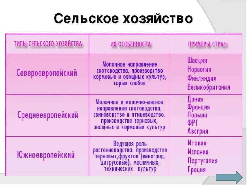 Общие черты стран северной европы. Среднеевропейский Тип сельского хозяйства зарубежной Европы. Характеристика сельского хозяйства зарубежной Европы таблица. Специализация сельского хозяйства зарубежной Европы таблица. Отрасли специализации хозяйства зарубежной Европы.