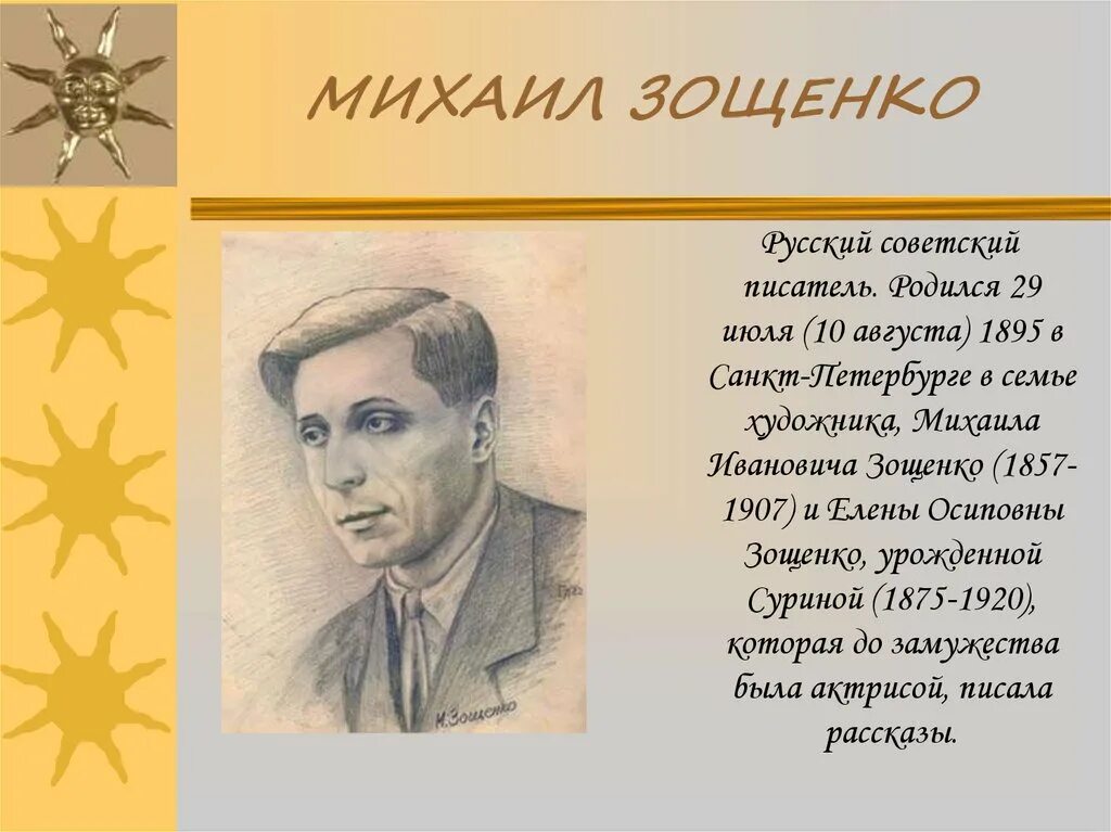 Какие русские писатели родились в апреле. Портрет Михаила Зощенко писателя для детей.