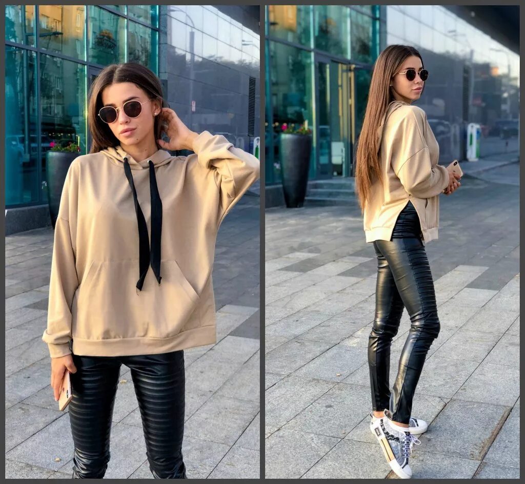 толстовка с кожаными вставками. кожаный балахон.