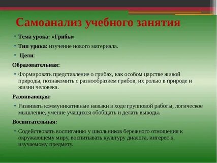 Самоанализ занятий в младшей группе