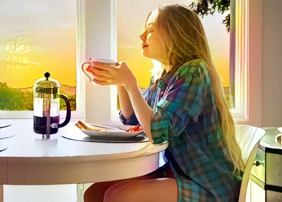 Девушка с чашкой чая. Женщина с чаем. Девушка утром. Женщина пьет чай.