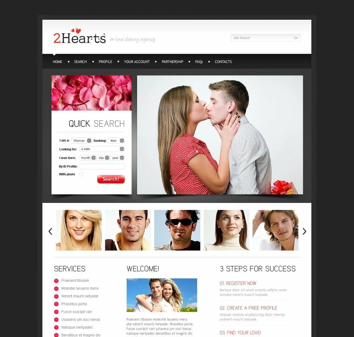 Dating Agency. Dating website PSD. Dating line.