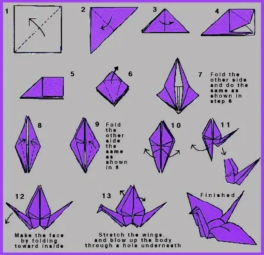 Как собрать журавлика из бумаги оригами схема Crane Origami Instructions