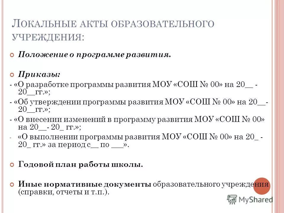 Положение о программе развития. Положение о программе развития
