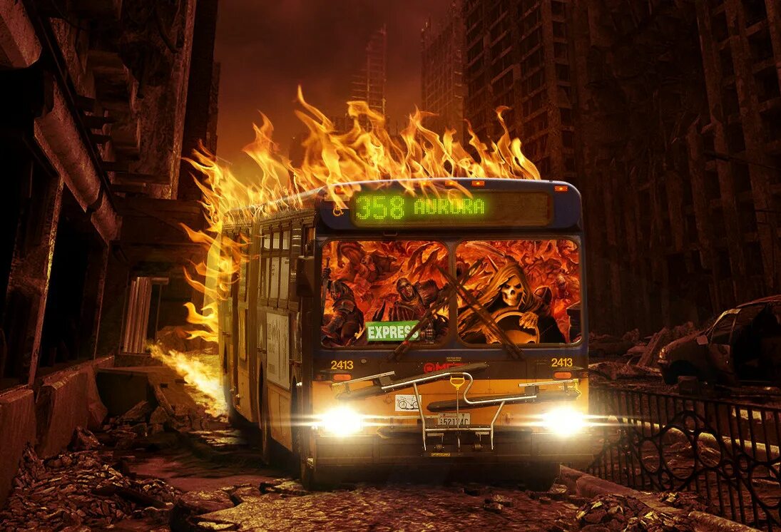 Evil bus. Автобус в ад. Страшный автобус. Адский автобус.