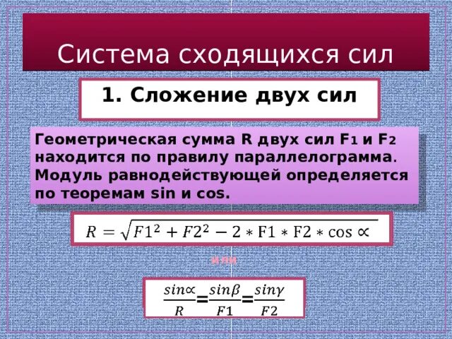 Сумма нескольких сил. Плоская система сходящихся сил. способы сложения двух сил. система двух сходящихся сил. способы сложения сходящихся сил. геометрический способ сложения сил.