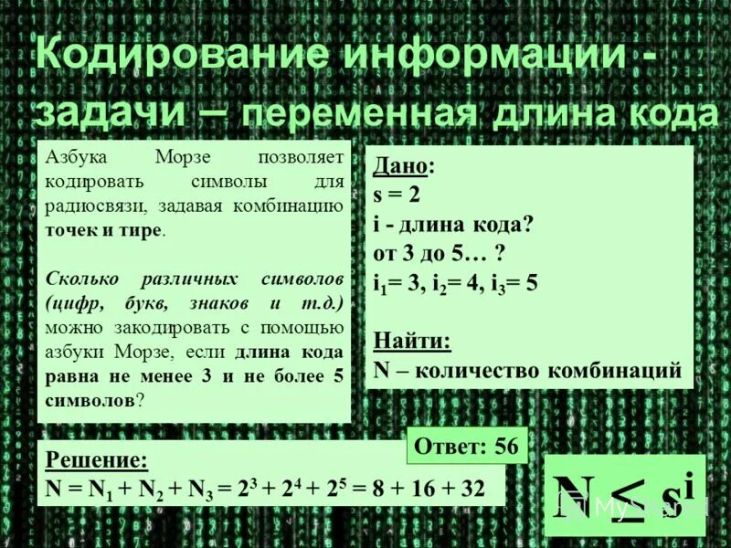 Сколько символов можно закодировать кодом для. Азбука Морзе позволяет кодировать символы для радиосвязи. Длина кода это в информатике. Коды к задачам. Длина кода пример.